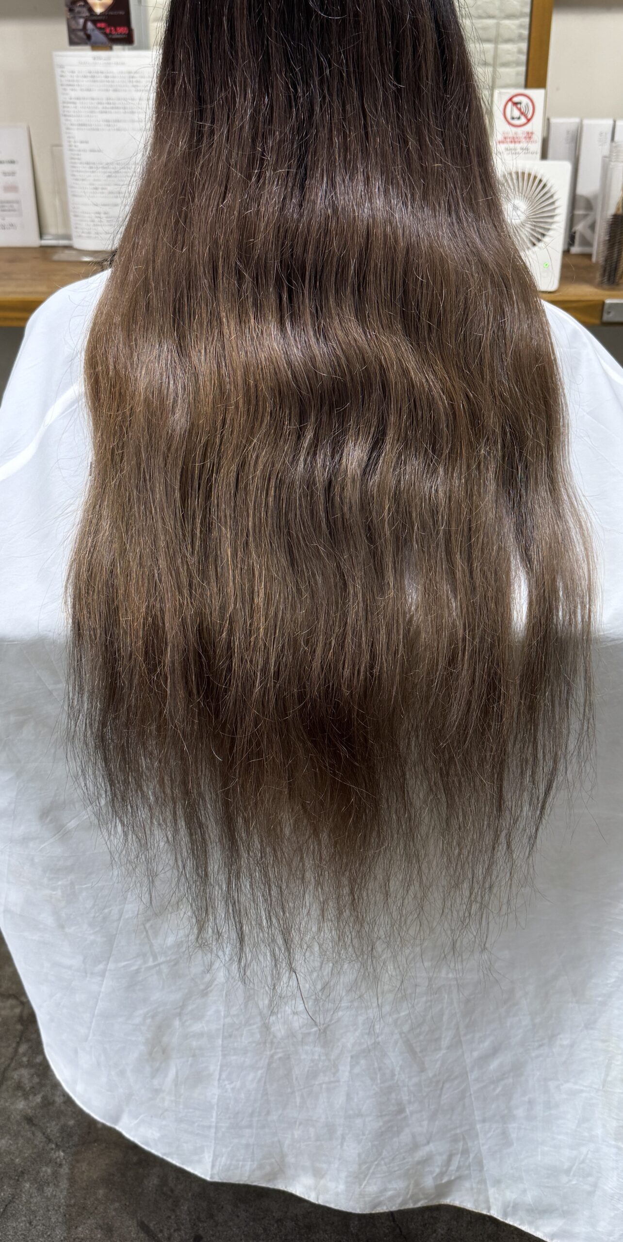ブリーチ3回履歴のロングヘアで毛先の乾燥と広がりが見える施術前